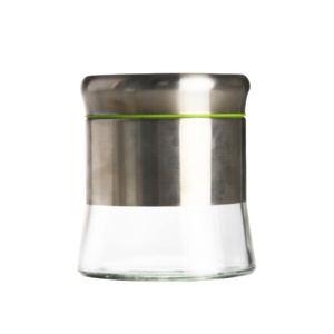 Tarro de almacenamiento interno de vidrio transparente con revestimiento de acero inoxidable redondo multifunción, con tapas de acero inoxidable, tarro de almacenamiento de alimentos de vidrio - Product Image 1