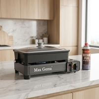 Réchaud à gaz multi-combustibles portable avec déflecteur de vent monobloc et ensemble d'ustensiles de cuisson – Facile à nettoyer pour le camping en extérieur et les barbecues