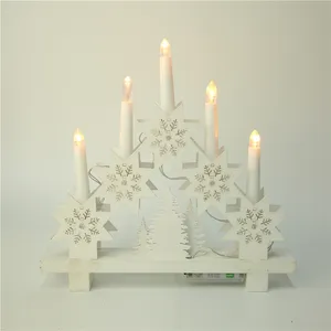 Decoración de madera blanca, casa Led, adornos navideños, artesanías de madera, Decoración de mesa para el hogar