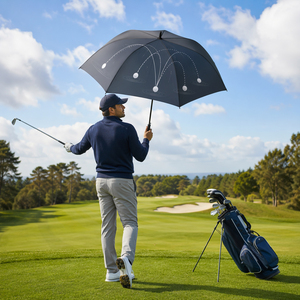 high quality durable <b>windproof</b> double layer automatic fiber non slip handle black EVA yellow golf <b>umbrellas</b> with logo - Product Image 2