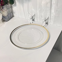 Vente en gros Assiette de présentation en acrylique transparent de 13 pouces avec bordure noire pour événements de mariage Dîner d'anniversaire Assiettes de présentation en plastique