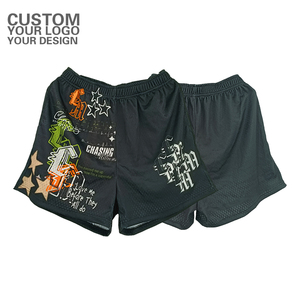 Heavyweight Polyester <b>Black</b> Plain <b>Men's</b> Mesh <b>Shorts</b>, Streetwear Elastic Waist Loose Mesh <b>Shorts</b> for <b>Mens</b> - Product Image 1