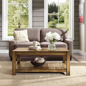 Solid Wood Coffee Table Rustic Maple Brown Finish