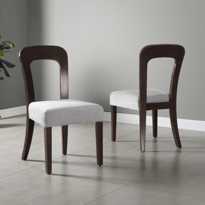 Ensemble de 2 chaises de salle à manger convertibles modernes, chaises d'appoint rembourrées avec assise en tissu gris, pieds en bois d'hévéa massif brun foncé - Product Image 4