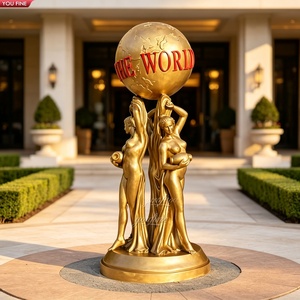 YOUFINE Escultura de Bronce de Tamaño Real 'El <span class=keywords><strong>Mundo</strong></span> Es Tuyo' con Globo Terráqueo, Estatua para Vestíbulo de Grand Hotel y Plaza Pública - Product Image 1