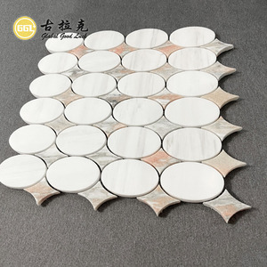 Goodluck su jeti kesim Oval yuvarlak beyaz ve kırmızı doğa mermer mozaik karo duvar zemin arka-spalsh ev Hptel iç dekor için - Product Image 3