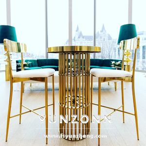 Highboy altın paslanmaz çelik ayak Bar taburesi ve masa seti oteller için zarif kokteyl mobilyaları - Product Image 1