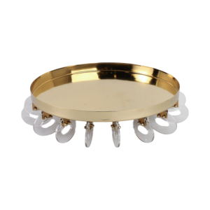 Vassoio Decorativo Rotondo in Metallo con Anelli in Acrilico, Centrotavola Moderno e Glamour per Casa, Comodino e Tavolino da Caffè - Product Image 3