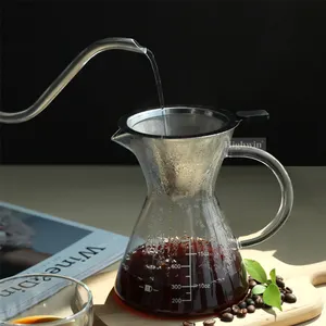 500 مللي يده صب أكثر القهوة صانع فنجان القهوة البورسليكات الزجاج صب أكثر غلاية قهوة