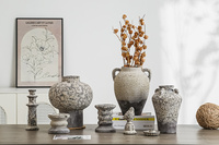 FANGSHENG buatan tangan Stoneware mentah vas pot tinggi Set abu-abu hitam bunga kering untuk rumah taman ruang tamu dekorasi mentah