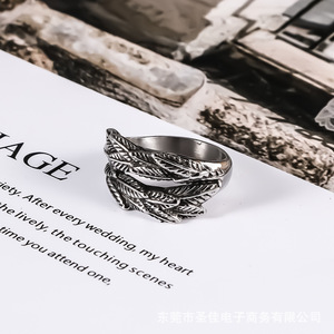 แหวนเหล็กไทเทเนียมรูปทรงขนนกสองชั้นเครื่องประดับของผู้ชายของขวัญ SA1101 - Product Image 4