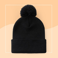 Bonnet tricoté personnalisé avec logo, pompon et revers, chaud et extensible pour l'hiver, bleu roi, gris chiné, kaki, unisexe, vente en gros, OEM