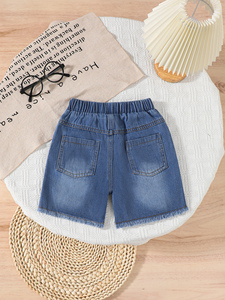 All'ingrosso 1-7 anni <span class=keywords><strong>blu</strong></span> Denim mezza vita <span class=keywords><strong>Shorts</strong></span> da ragazza alla moda per bambini pantaloncini in tessuto a maglia traspirante - Product Image 2