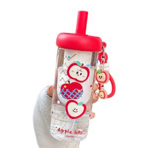 Bouteille d'eau Cruhre Apple Day 500 ml avec paille, design cartoon pour femmes, idéale pour l'été - Product Image 1