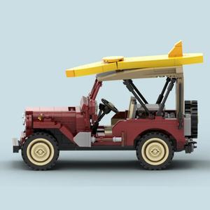 Coche de Juguete de Bloques de Construcción Estilo Jeep con Tabla de Surf, Diseño Retro Todoterreno, Modelo Educativo para Niños, Regalo Creativo de Ensamblaje DIY - Product Image 4