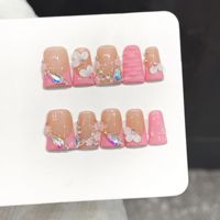 Ongles artificiels en forme d'éventail Y2K, été, fleurs 3D, ombré, français, 10 pièces, réutilisables, faits à la main, à presser, designs variés