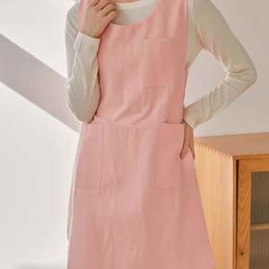 Delantal de Lino con Cuello Redondo, Delantal de Cocina con Estampado Floral, Delantal para Repostería, Arte, Manicura, Barista, con Bolsillo - Product Image 1