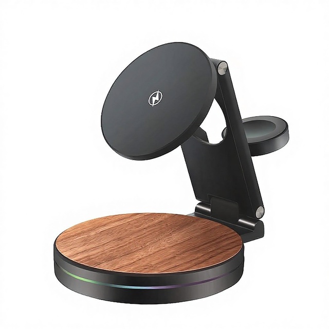 Cross-border New Folding Three-in-one Wireless Charging Metal Rotating Bracket 15W 2A Fast Charging Desktop Charger
