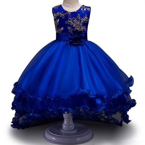 Elegant Style Party Girl Flower Girl Blue Gown Long Tail Princess Evening Dress for 10 Years Old Elegant Style Party Girl Flower Girl Blue Gown Long Tail Princess Evening Dress for 10 Years Old