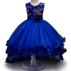 Robe de soirée élégante pour fille, robe de demoiselle d'honneur bleue à longue traîne, robe de princesse pour fille de 10 ans - Product Image 1
