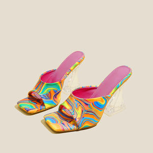 Talons 2022 nuevo comercio exterior Popular tacones coloridos moda punta cuadrada al aire libre <span class=keywords><strong>pasarela</strong></span> Bar Mujer Sandalias - Product Image 5