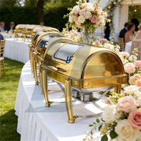 Ensemble de chauffe-plats de luxe 9L à alcool avec contrôle de température 60-80°C, plat de service doré pour restaurant