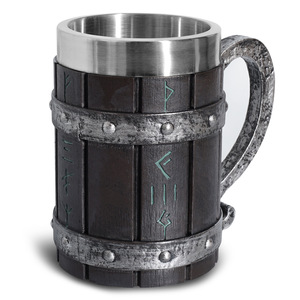 Mug en résine en forme de baril de <span class=keywords><strong>bière</strong></span> Viking WJA23, grande capacité, double paroi, en acier inoxydable, rétro, 22 oz, style baril de chêne, Copas Taza - Product Image 6