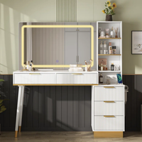 Bureau vanité avec 35 "grand miroir éclairé et dessus de table en verre chambre dressing vanité avec 5 tiroirs et étagères et station de charge
