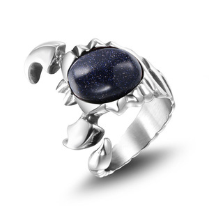 Scorpio Insect <b>Ring</b> Men's <b>Titanium</b> Steel Blue Stone Bezel Setting Gift Jewelry SA426 - Product Image 1