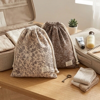 Pochette de rangement pour cosmétiques et maquillage, style japonais, en coton fleuri, écologique, faite à la main, avec cordon de serrage, housse anti-poussière