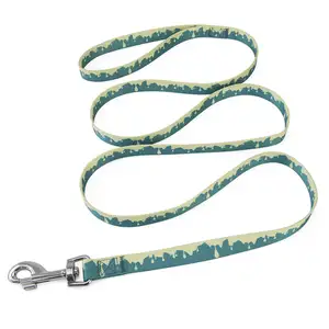 Strong Custom Logo Polyester Dog Collar And Leash Set Sublimation Pattern Long Green Pet Dog Leash With Quick Release Clip