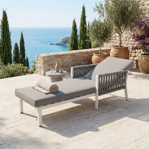 Tumbona Moderna de Ratán con Estructura de Acero y Cojín Ajustable, Silla Reclinable para Playa, Jardín, Sala de Estar y Piscina - Product Image 3