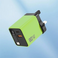 Cargador de Teléfono USB Tipo C de Carga Rápida Gan de 80W con Cable USB C Telescópico para Laptop, Cargador de Pared con Luz