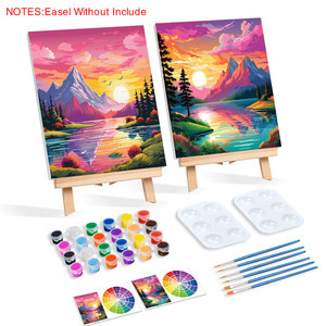 Kit di 2 tele incorniciate pre-dipinte per pittura per adulti, kit per feste Paint and Sip, forniture per feste, Foresta al tramonto - Product Image 1