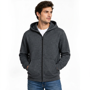 <b>Men's</b> Full Zip Up Hoodie Sweatshirt Solid Color Casual Hooded <b>Jacket</b> <b>Fleece</b> Pullover Sportswear Kangaroo Pocket Custom Wholesale - Product Image 1