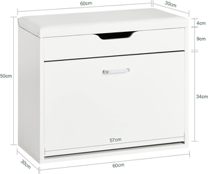 White Slim Entryway Shoe Bench with Soft Cushion, Foldable Narrow Shoe Storage <strong>Cabinet</strong> for <strong>Hallway</strong> <strong>Small</strong> Spaces - Product Image 3