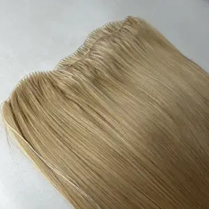 Grosir rambut Virgin Rusia ekstensi rambut manusia pakan bulu 6d H6 ikat tangan