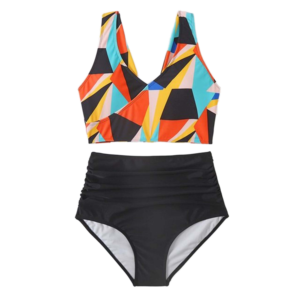 Women's 2 Piece Geometric Print <b>Tankini</b> Set Crossed Halter High Waist Push Up <b>Swimwear</b> Spandex Polyester Stretch - Product Image 1
