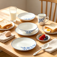 Service de vaisselle floral pour la maison, la cuisine, la salle à manger, le restaurant, assiette, bol, tasse en céramique bleue et blanche, vaisselle en porcelaine, cadeau