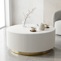 Table basse ronde cannelée moderne Jm, en MDF blanc avec base en métal, pour salon ou bureau, design minimaliste