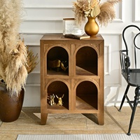 Meuble de rangement en bois de style ferme antique avec panneaux décoratifs et design cintré pour salon, entrée, hôtel