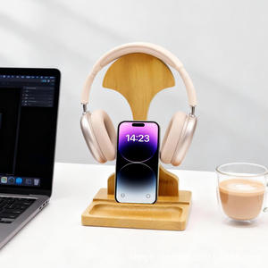 Natural Wood Desktop Organizer 12.08 In H Phone Stand Headphone Holder Multipurpose Storage Rack Office <b>Desk</b> <b>Accessory</b> - Product Image 4