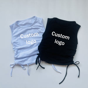 Canotta in cotone senza maniche per <span class=keywords><strong>bambina</strong></span> Ruidian gilet plissettato con coulisse di base in puro colore - Product Image 6