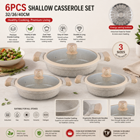 Grand ensemble de batterie de cuisine classique 6 pièces durable antiadhésif, comprenant une casserole peu profonde de 32-40 cm et une poêle braiser en aluminium moulé sous pression, compatible gaz et fond de cuisson en fonte