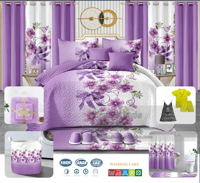 12pcs cotton bedding set with match curtains