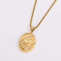 Collier pendentif tendance en acier inoxydable plaqué or 18 carats avec médaillon Saint François d'Assise, bijoux religieux en gros