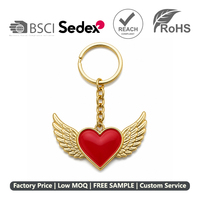 Porte-clés en métal émaillé personnalisé, charme en forme de cœur ailé, pendentif d'amour avec logo personnalisé pour cadeau de la Saint-Valentin