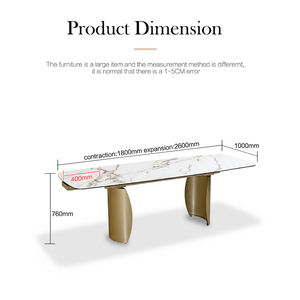 Moderno Juego de Mesa de Comedor Extensible con Base de Metal Dorado y Cubierta de Cerámica para Hogar, Hotel o Restaurante - Product Image 6