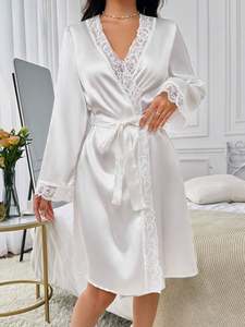 Sfy-y5095 Nuevo Diseño Elegante Bata de Encaje para Novia, Túnica de Satén Blanca para Boda, Lujosa Camisón Sexy para Dormitorio - Product Image 6