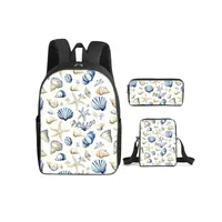 Tas Ransel Anti Air Shell Print 3Pcs/Set dengan Tas Selempang & Tas Pensil Kapasitas 20-35L untuk Siswa/Siswi